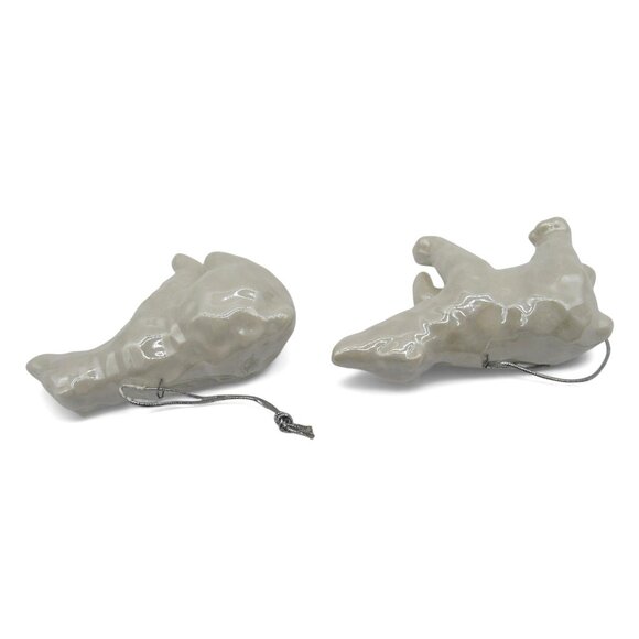 POLAR BEAR Ceramic Christmas Ornament Set Of 2 Pearlescent With Silver Strings - Picture 10 of 11